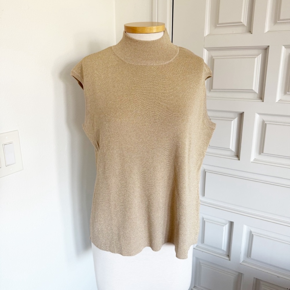 NWT Coldwater Creek Gold Sleeveless Knit Top High Neck Mock Turtleneck Size 1X - Picture 3 of 14